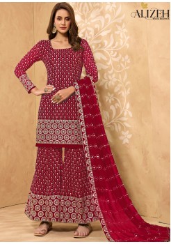 Red Georgette With Santoon Inner Sharara 